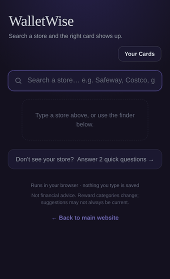 WalletWise showing which card to tap